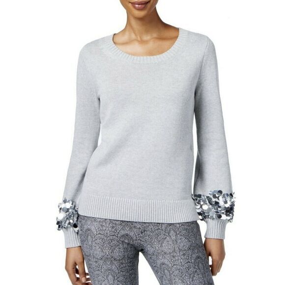 NEW Michael Kors Women's Pearl Grey Heather Embellished sweater, size M - Picture 1 of 16